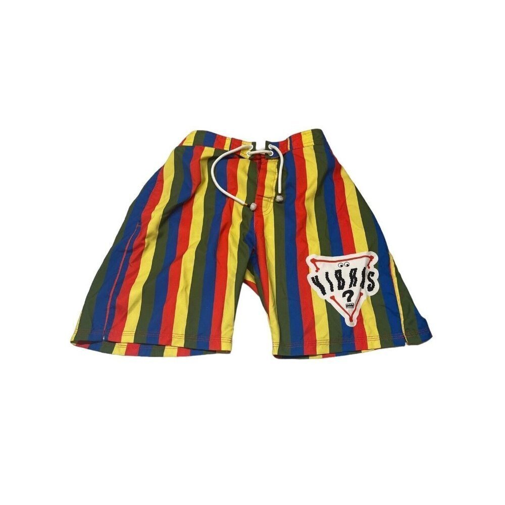 Mens Guess X Balvin Vibras Striped Colorful Drawstring Swim Trunks Small